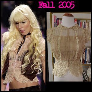 Vintage Betsey Johnson Y2K Fall 2005 Nude Lace 6 S  30s style blouse top